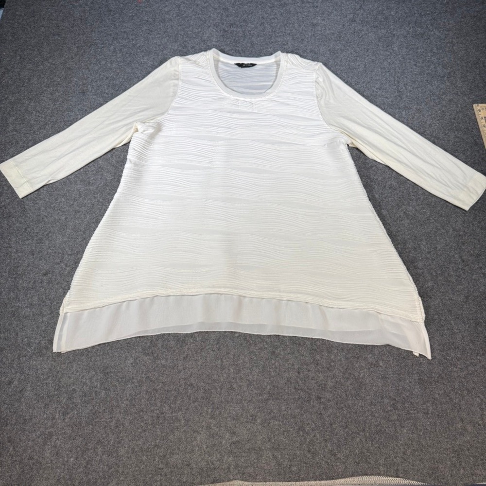 Ali Miles Womens White Wavy Textured Long Sleeve Layered Hem Tunic Top Size L